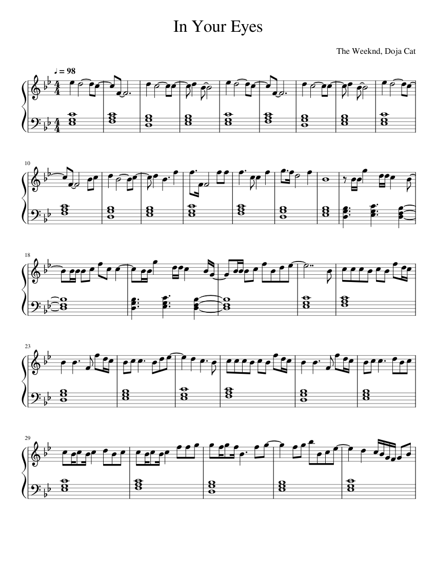 In Your Eyes - The Weeknd, Doja Cat Sheet Music for Piano (Solo