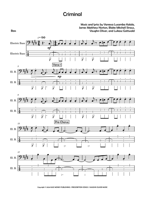 Criminal (Arr. David Lartey) - Lu Kala (Bass Tab)