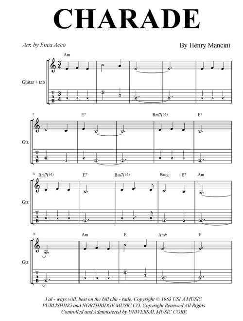 Charade (Arr. Enea Acco) - Andy Williams (Lead Sheet - Fake Book)