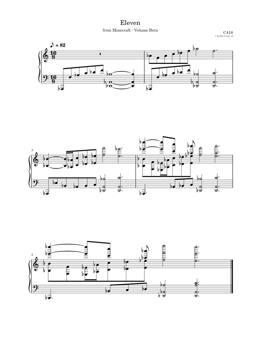 Eleven (Minecraft - Volume Beta) – C418 Sheet Music for Piano