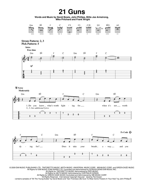 21 Guns - Green Day (Easy Guitar with TAB)