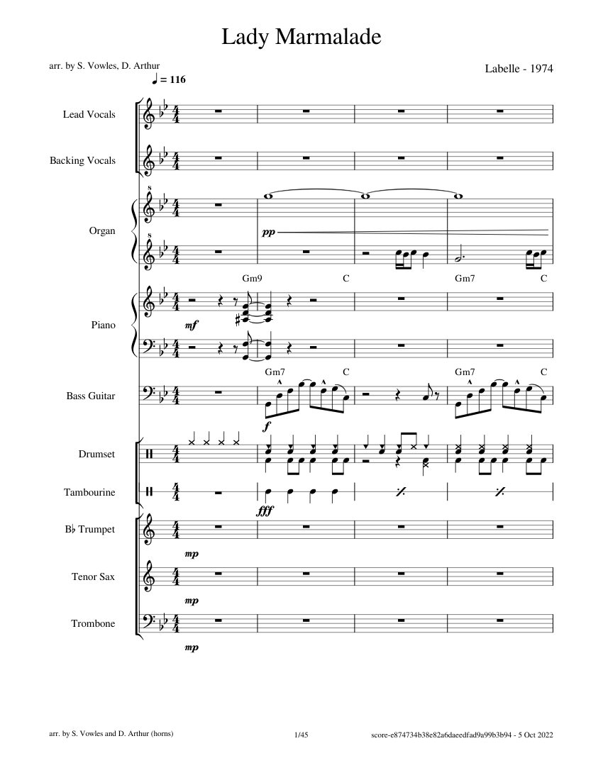 Lady Marmalade (Labelle) Sheet music for Piano, Trombone, Organ, Vocals