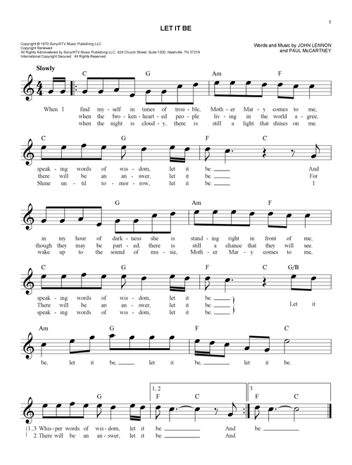 Let It Be - The Beatles (Easy Lead Sheet - Fake Book)