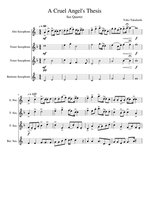 A Cruel Angel's Thesis (Saxophone Quartet)