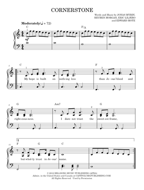 Cornerstone - Hillsong Live (Easy Piano)