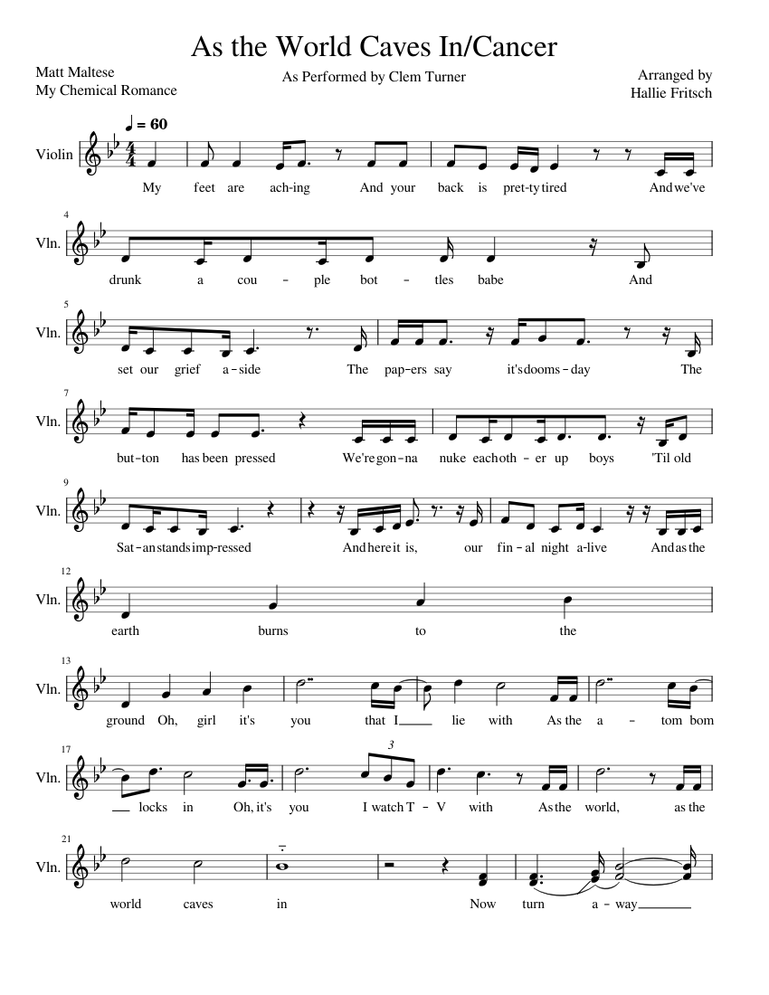 As the world caves in Matt Maltese Sheet music for Violin (Solo