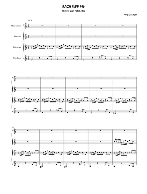 BACH BWV 996 Quatuor pour flutes bec