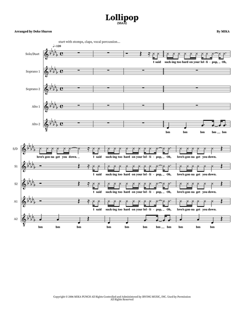 Lollipop (Arr. Deke Sharon) - Mika (Choral, 4-Part)