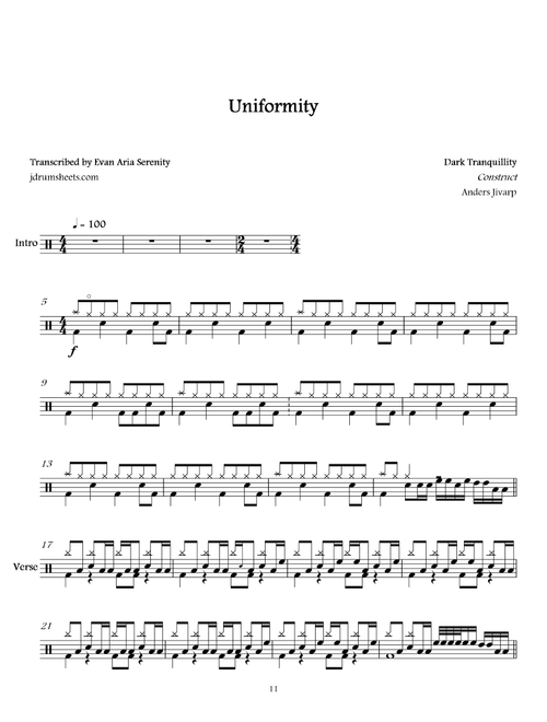 Uniformity (Arr. Evan Aria Serenity) - Dark Tranquillity (Drums)