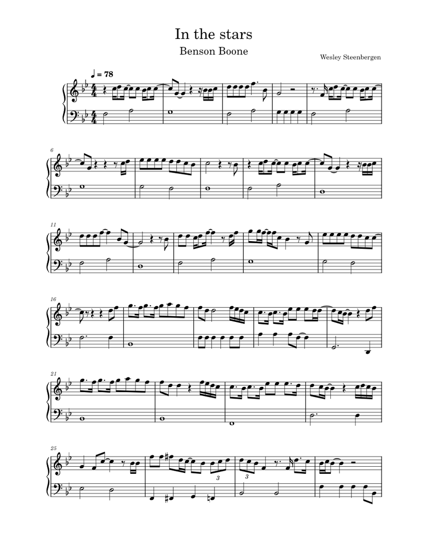 In the stars Benson Boone Sheet Music for Piano (Solo) Easy