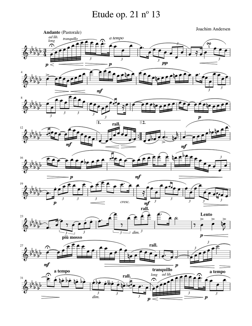 Joachim Andersen, Etude op. 21 no 13 Sheet music for Flute (Solo)