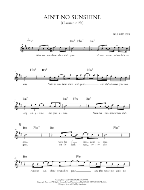 Ain't No Sunshine (Arr. Phee) - Bill Withers (Clarinet Solo)