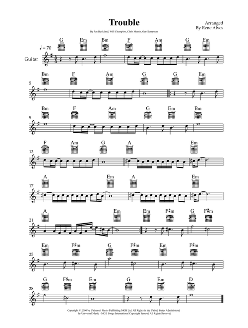 Trouble (Arr. Rene Alves) - Coldplay (Guitar and Piano)