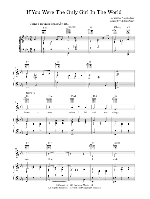 If You Were The Only Girl In The World - Nat D. Ayer (Piano-Vocal-Guitar (Piano Accompaniment))
