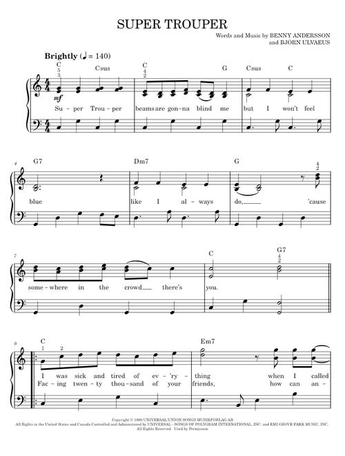Super Trouper - ABBA, Mamma Mia! Movie, Mamma Mia! Musical (Easy Piano)