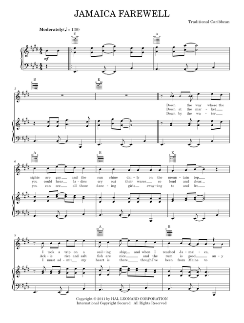 Jamaica Farewell - Traditional Caribbean (Piano-Vocal-Guitar)