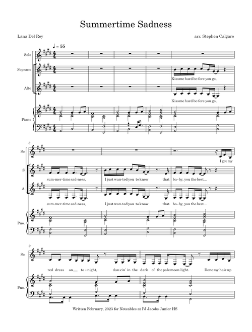 Summertime Sadness – Lana Del Rey (SA Choir w/ Piano)
