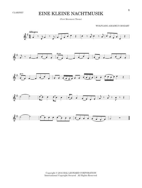 Eine Kleine Nachtmusik ("Serenade"), First Movement Excerpt - Wolfgang Amadeus Mozart (Clarinet Solo)