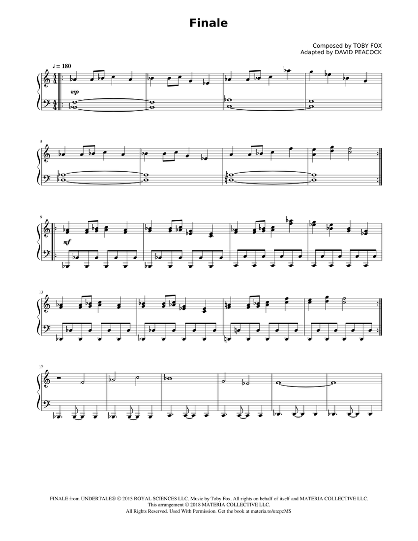 Finale (UNDERTALE Complete Piano Sheet Music) Sheet Music