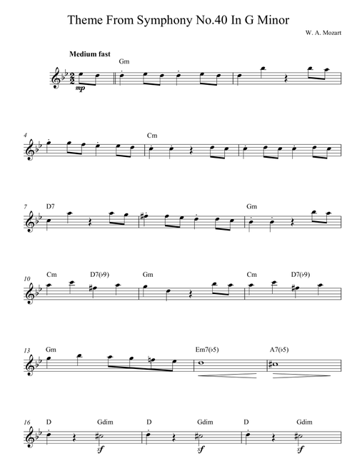 Symphony No 40 - Wolfgang Amadeus Mozart (Lead Sheet - Fake Book)
