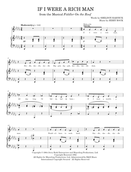 If I Were A Rich Man (from Fiddler On The Roof) - Bock & Harnick (Piano Vocal)