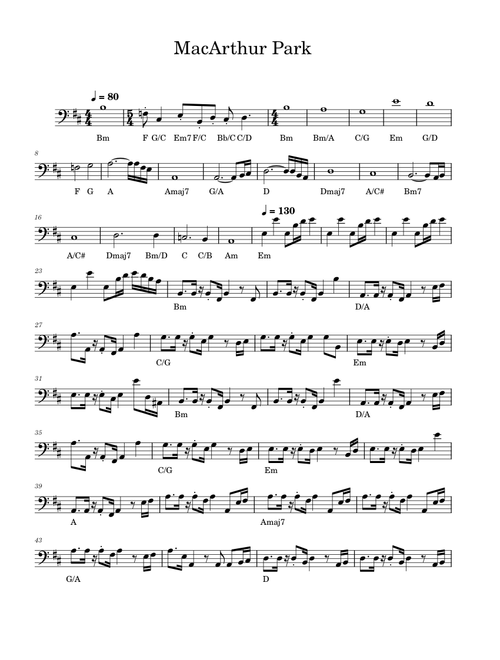 MacArthur Park – Donna Summer, Richard Harris MacArthur Park Bass Notation