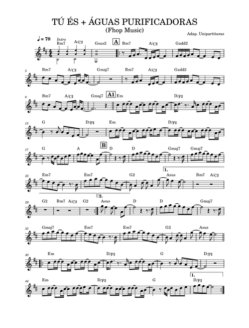 Tú és + Águas purificadoras - Partitura com cifra - FHOP Music (Piano Chords-Lyrics)
