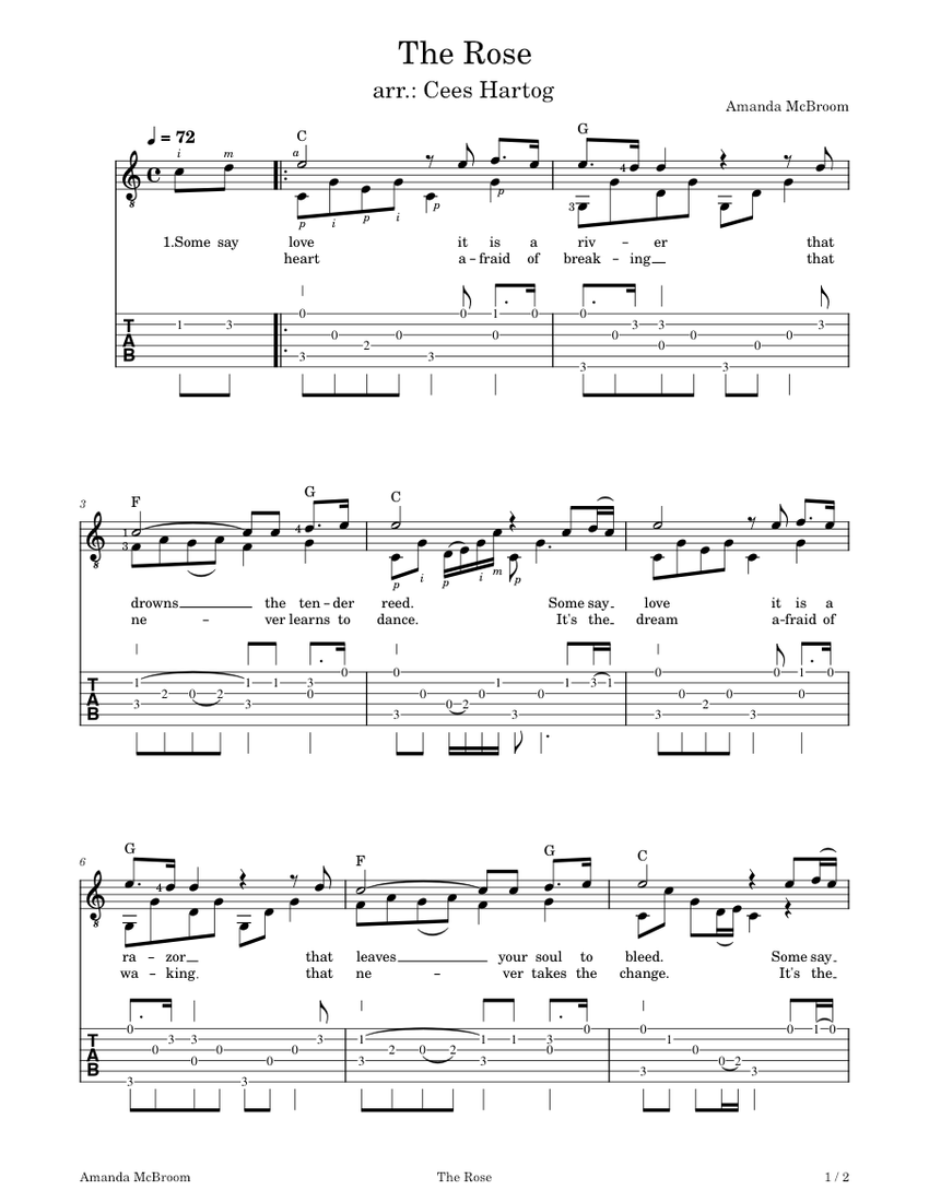 The rose – Amanda McBroom Sheet Music and Tab with Chords for