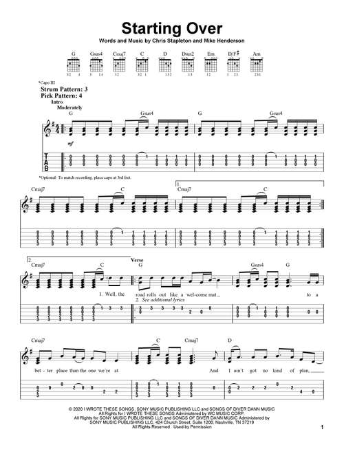 Starting Over - Chris Stapleton (Easy Guitar with TAB)
