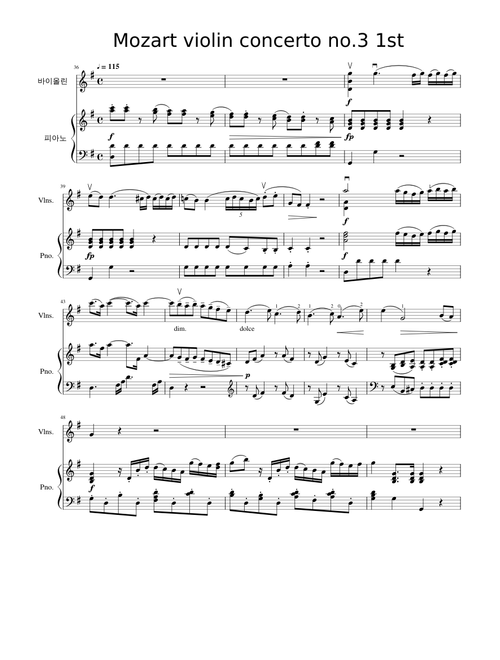 Mozart violin concerto no.3 1st. piano accompaniment