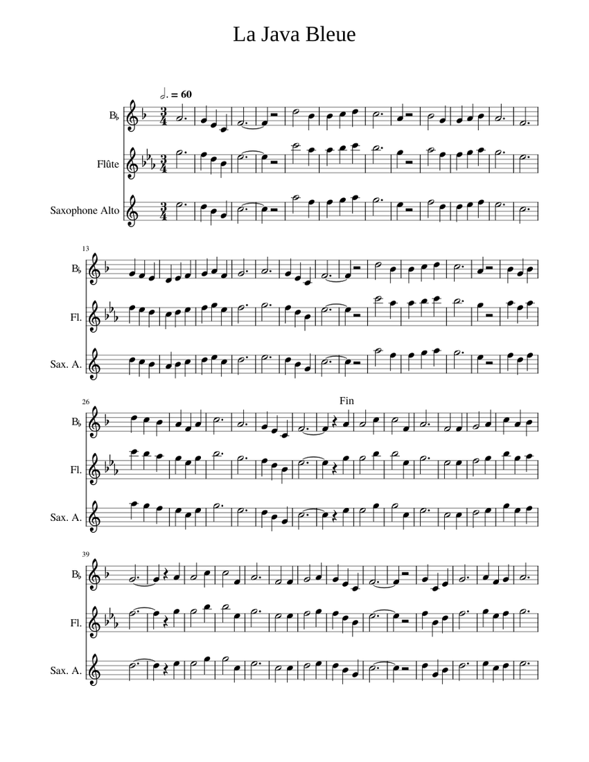 La Java Bleue Sheet music for Flute, Saxophone alto (Mixed Trio)
