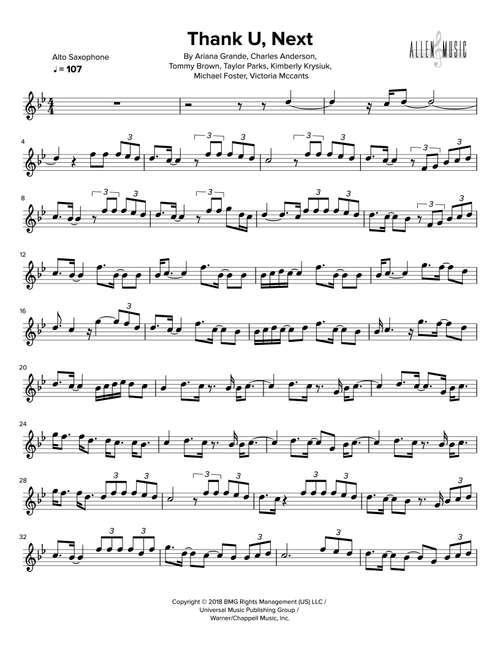 Thank U, Next (Arr. Allen Music) - Ariana Grande (Alto Sax Solo)