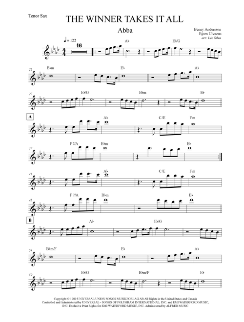 The Winner Takes It All (Arr. Leo Silva) - ABBA (Tenor Sax Solo)