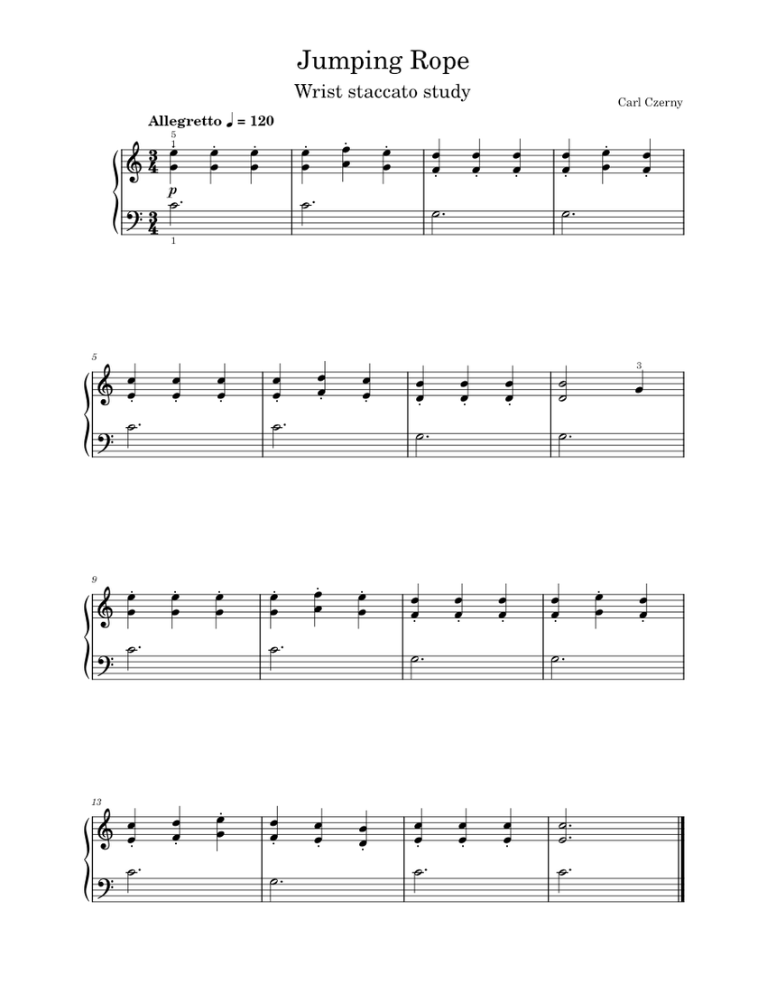 Jump Rope Score Sheets Jumping Rope - Carl Czerny Sheet music for Piano (Solo) Easy ...
