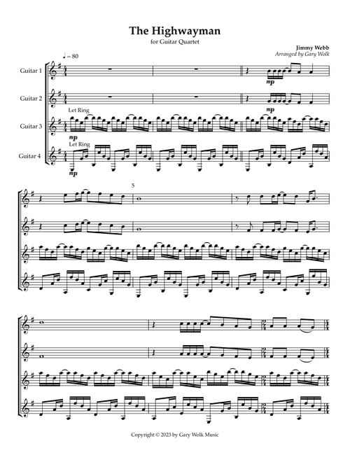The Highwayman (Arr. Gary Wolk) - Highwaymen (Guitar Ensemble)