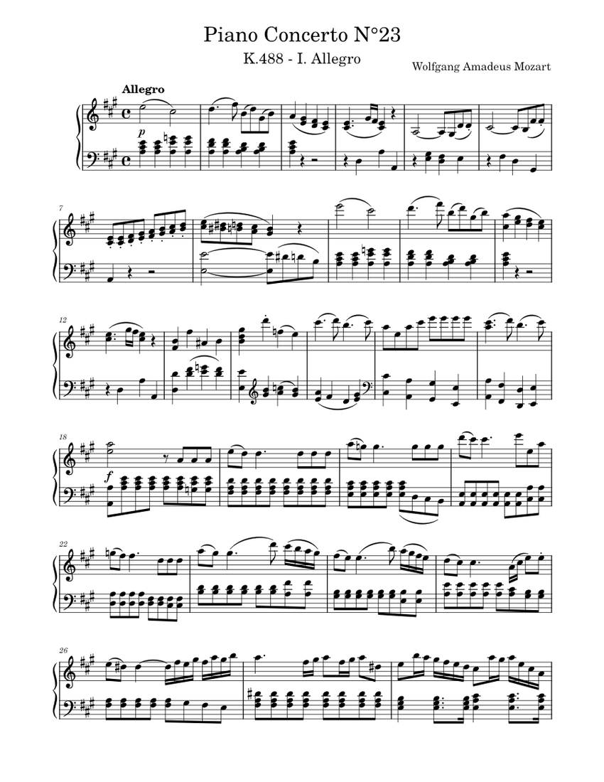 Mozart - Piano Concerto N°23 K488 - I. Allegro - pour piano