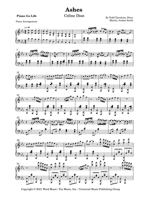 Ashes (Arr. Piano Go Life) - Celine Dion (Piano Solo)
