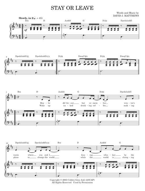 Stay or leave - Dave Matthews Band (Piano-Vocal-Guitar)