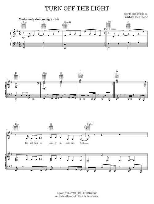 Turn off the light - Nelly Furtado (Piano-Vocal-Guitar)