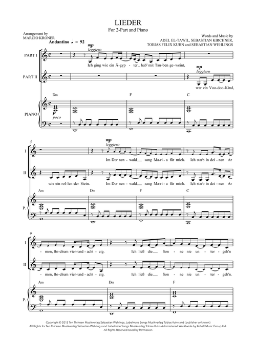 Lieder (Arr. Marcio Kroner) - Adel Tawil (Choral, 2-Part)