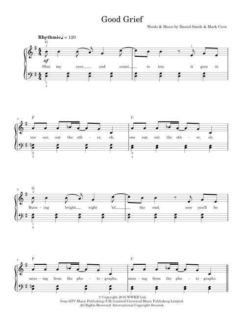 Good Grief - Bastille (Piano-Vocal-Guitar (Piano Accompaniment))