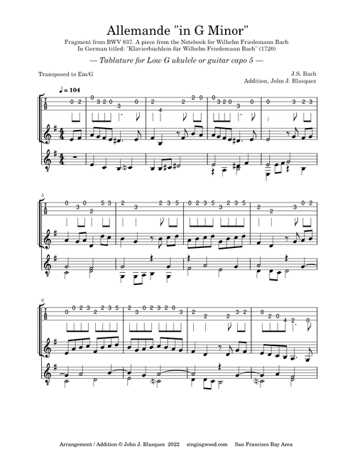 Allemande in G minor, BWV 837 – Johann Sebastian Bach Allemande Fragment from BWV 837