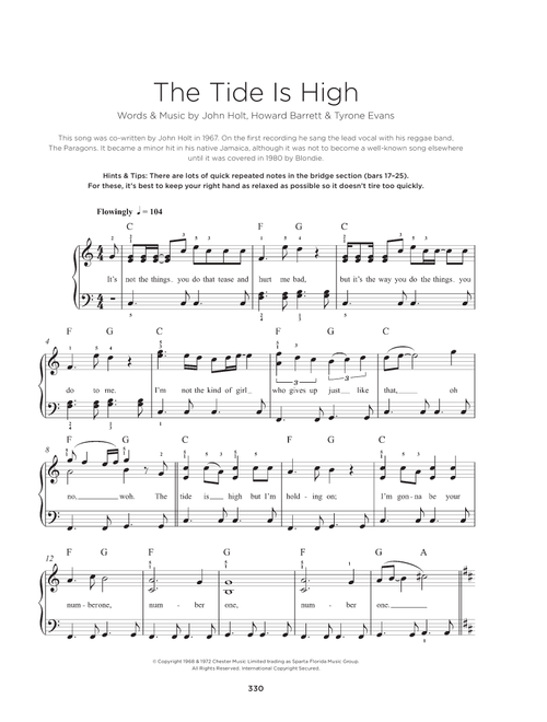The Tide Is High - Blondie, Atomic Kitten (Really Easy Piano)