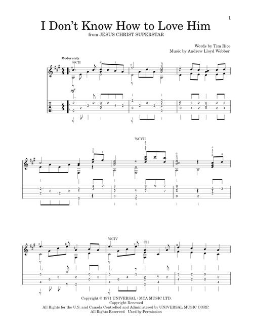 I Don't Know How To Love Him - Helen Reddy (Solo Guitar)