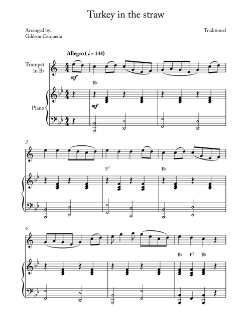 Turkey in the straw (Arr. Gildson Cerqueira) - Traditional (Trumpet and Piano)
