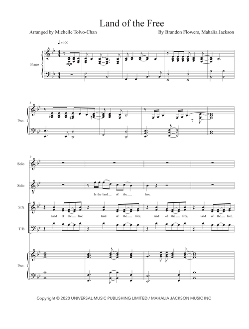 Land Of The Free (Arr. Michelle Tolvo-Chan) - Brandon Flowers, Mahalia Jackson (Choral, SATB)