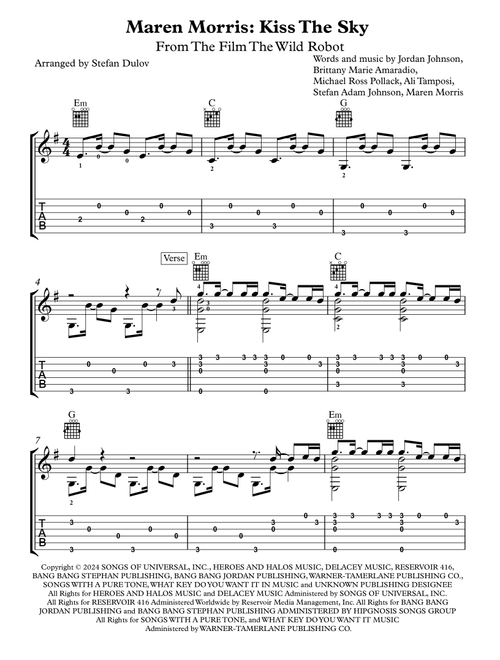 Kiss The Sky (Arr. Stefan Dulov) - Maren Morris (Guitar Tab)