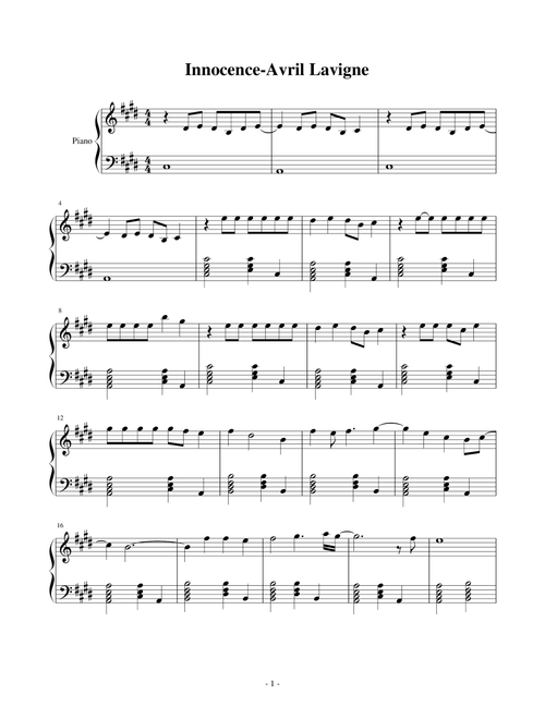 Innocence (Arr. Avril Lavigne) (Piano Solo)