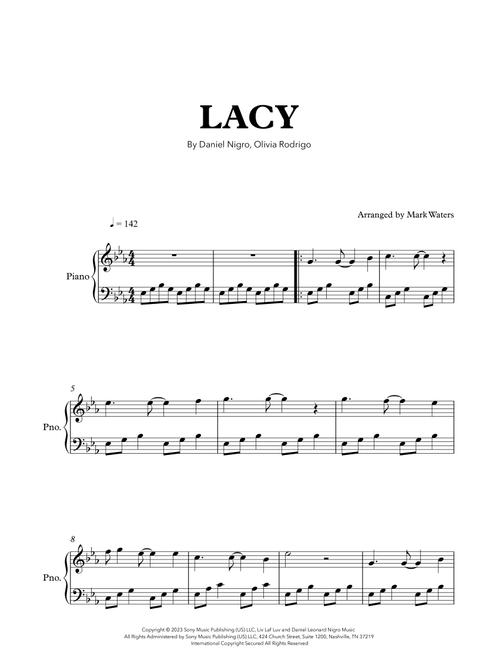 Lacy (Arr. Mark Waters) - Olivia Rodrigo (Easy Piano)