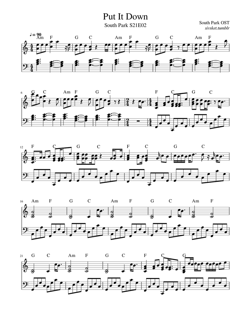 Put It Down (Piano) Sheet Music with Chords for Piano (Solo ...